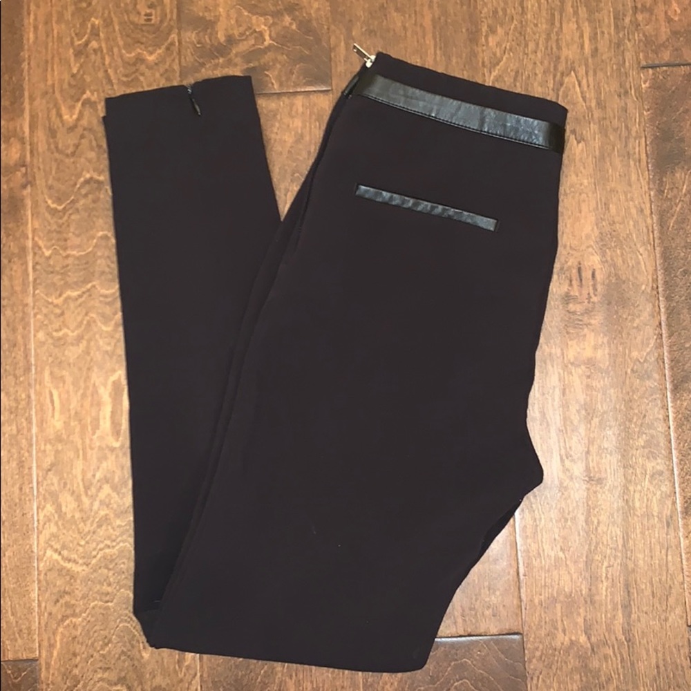 H&M Black Skinny Ankle Zip Pants with Faux Leather
